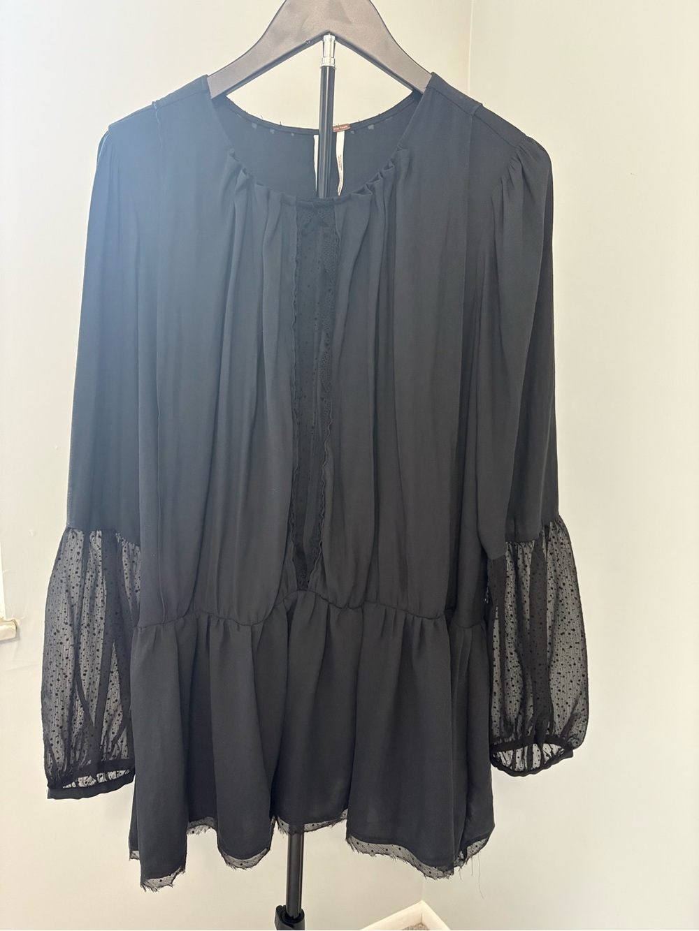 Free People Soul Serene Peplum Top Black Size M Boho Chic Dark Romantic Blouse - Picture 2 of 9